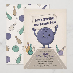 Strike Up Some Fun Bowling Party Boy 4th Birthday Invitation