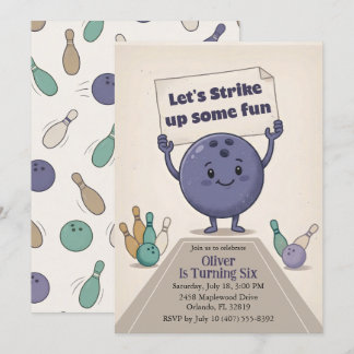 Strike Up Some Fun Bowling Party Boy 6th Birthday Invitation