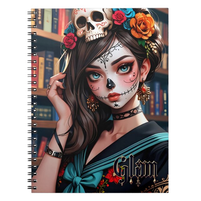 Striking Anime Skull Glam Girl Art Notebook (Front)