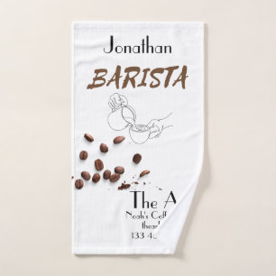 Striking Barista Hand Towel. Editable Towel