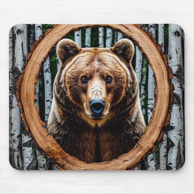 Striking bear portrait mouse mat (Front)