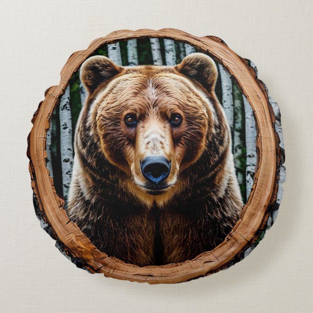 Striking bear portrait round cushion (Front)
