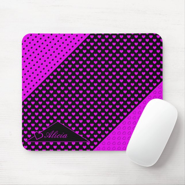 Striking Black And Pink Colours Custom Name Mouse Mat (With Mouse)