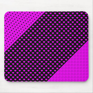 Striking Black And Pink Colours Cute Hearts Patter Mouse Mat