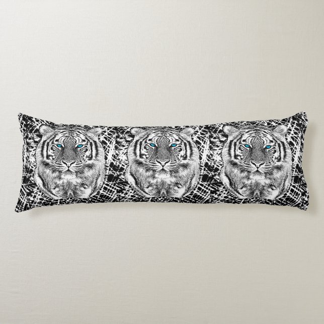 Striking Black And White Blue Eyes Tiger Body Cushion (Front)