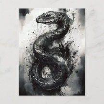 Striking Black and White Snake Art Postcard – Wild