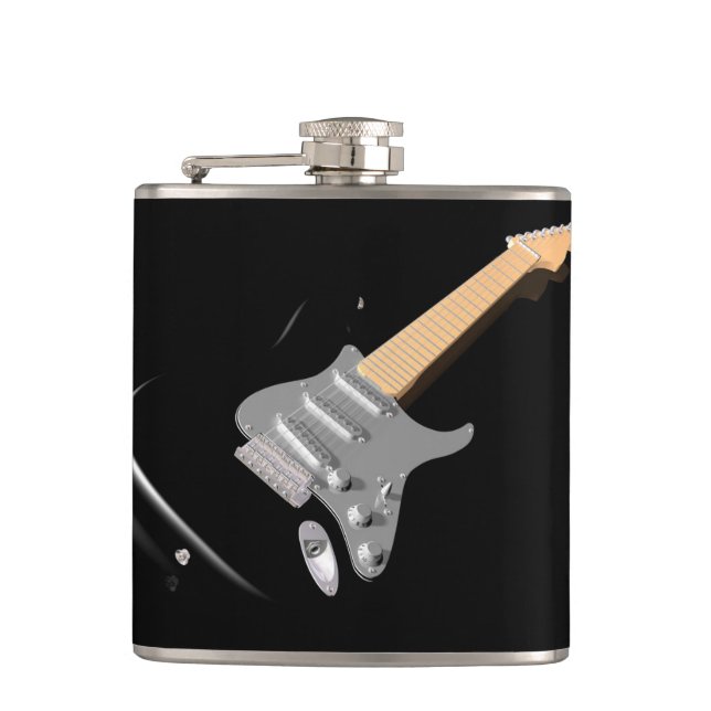 Striking Black Electric Guitar Musical Instrument  Hip Flask (Front)
