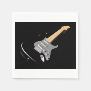 Striking Black Electric Guitar Musical Instrument  Napkin