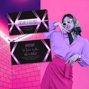 Striking Black Geometric Cool Pink Purple Shimmer Business Card