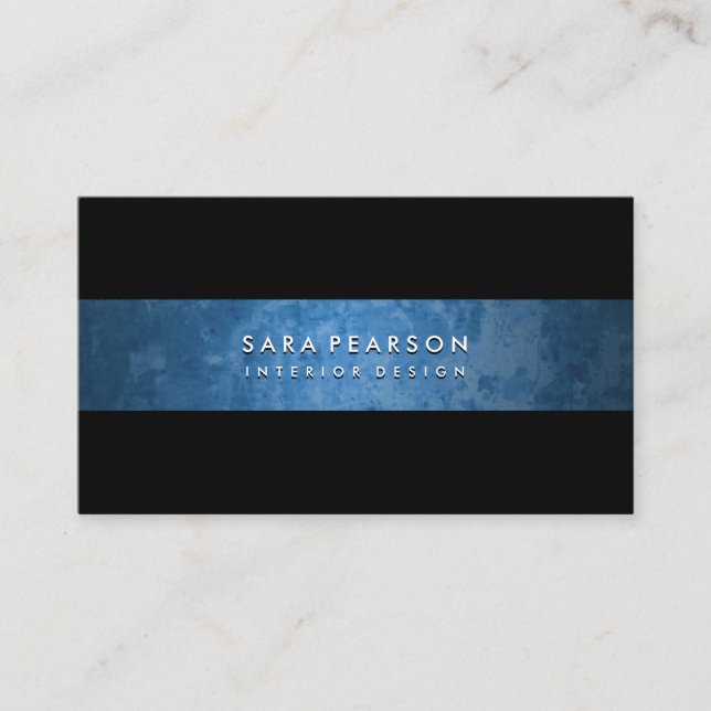 Striking Black Grunge Blue Stripe Business Card (Front)