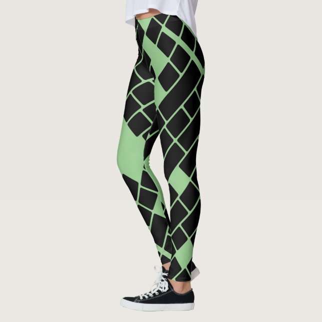 Striking Black Rectangles on Green Leggings (Left)