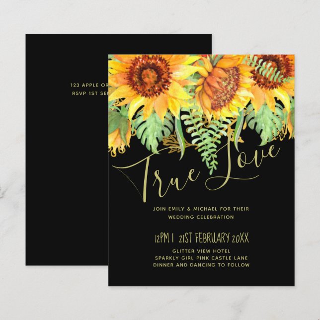 Striking Black with Sunflowers Wedding Budget (Front/Back)