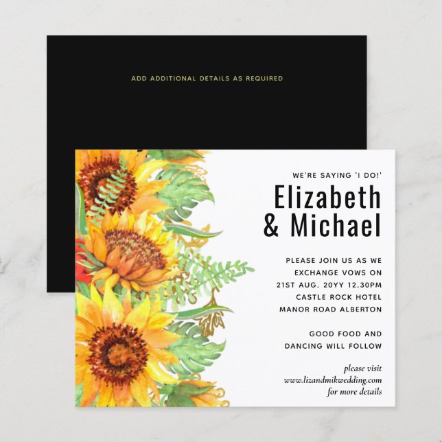 Striking Black with Sunflowers Wedding Budget (Front/Back)