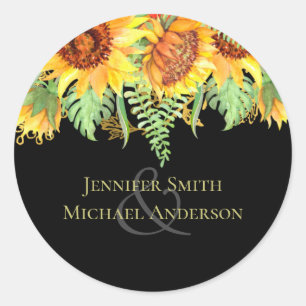 Striking Black with Sunflowers Wedding Budget Classic Round Sticker