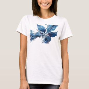 Striking Blue Abstract Leaves Fashion Print T-Shirt