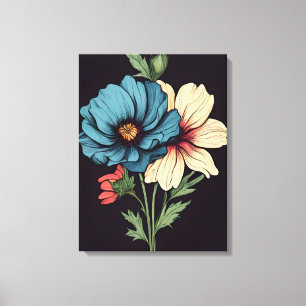 Striking Blue and White Floral Art Canvas Print