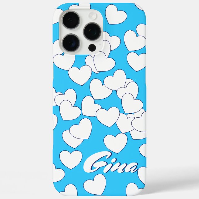 Striking Blue, Custom Name Template, Lovely Hearts Case-Mate iPhone Case (Back)