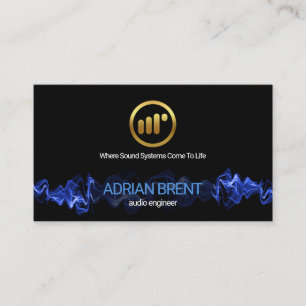Striking Blue Electric Audio Waves Sound Engineer Business Card