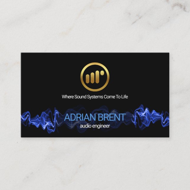 Striking Blue Electric Audio Waves Sound Engineer Business Card (Front)
