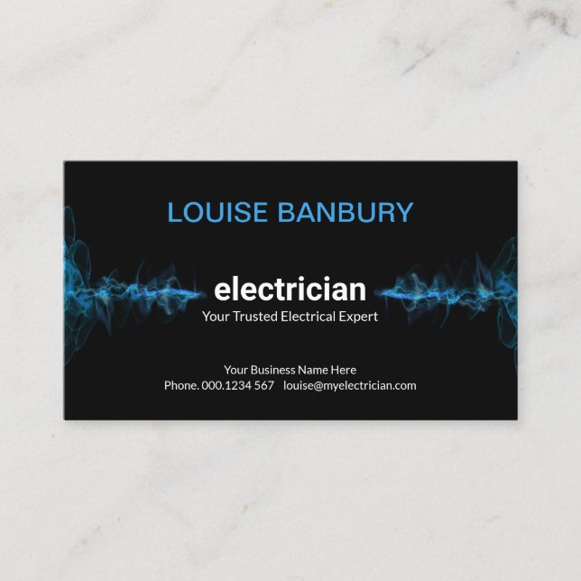 Striking Blue Electric Lightning Electrician Business Card (Front)