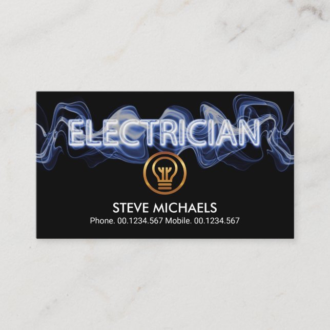Striking Blue Electrical Lightning Electrician Business Card (Front)