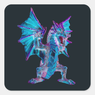 Striking Blue Fire Dragon Mythical Creature Art Square Sticker