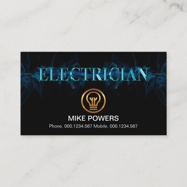 Striking Blue Lightning Metallic Blue Electrician Business Card (Front)