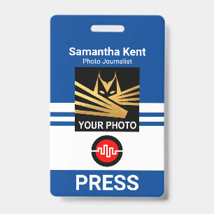 Striking Blue Stripes Column Press Photo ID Badge