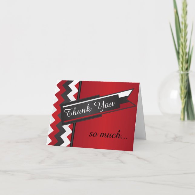 Striking Bold Red, Black and White Thank You Card (Front)
