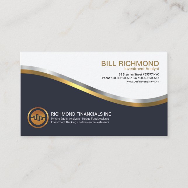 Striking Bright Gold Silver Investment Waves Business Card (Front)