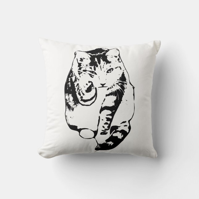 Striking Cat Ink Wash Throw Pillow (Front)