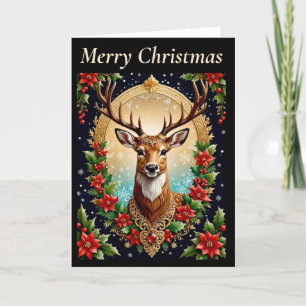 Striking Christmas Deer Folded Holiday Card