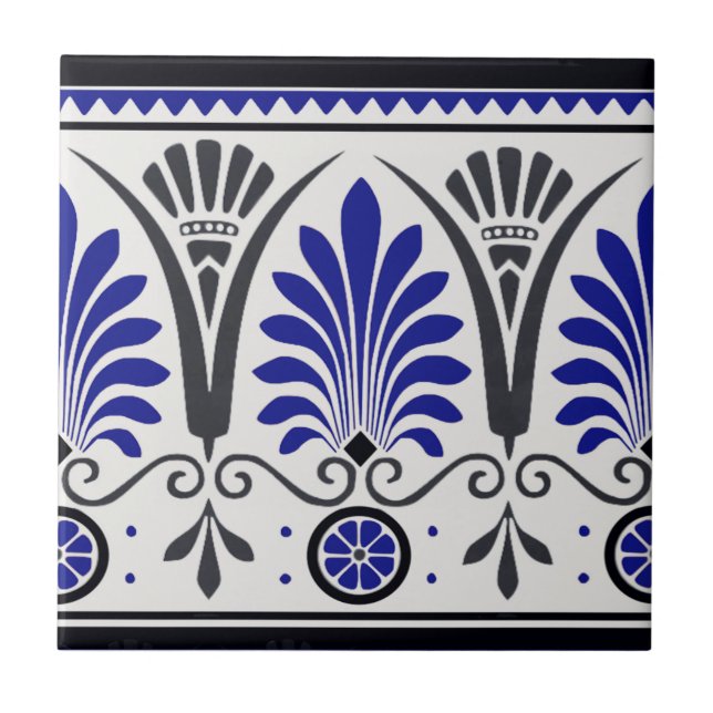 Striking Cobalt Blue & Black Ceramic Border Tile (Front)