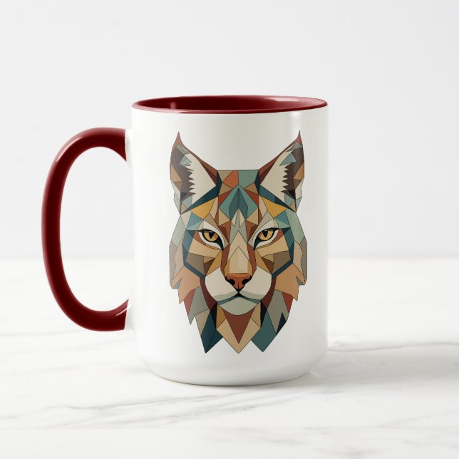 Striking Colorful Geometric Lynx Face Mug (Left)