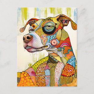 striking dog portrait with bright colors and bold postcard