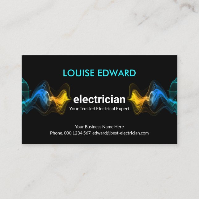Striking Electric Wave Lightning Electrician Business Card (Front)