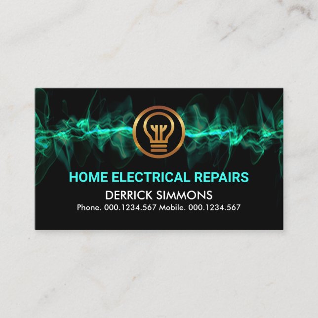 Striking Electrical Lightning Wave Electrician Business Card (Front)