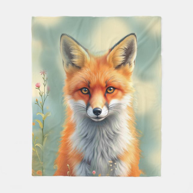 Striking Eyes of a Cunning Red Fox   Fleece Blanket (Front)