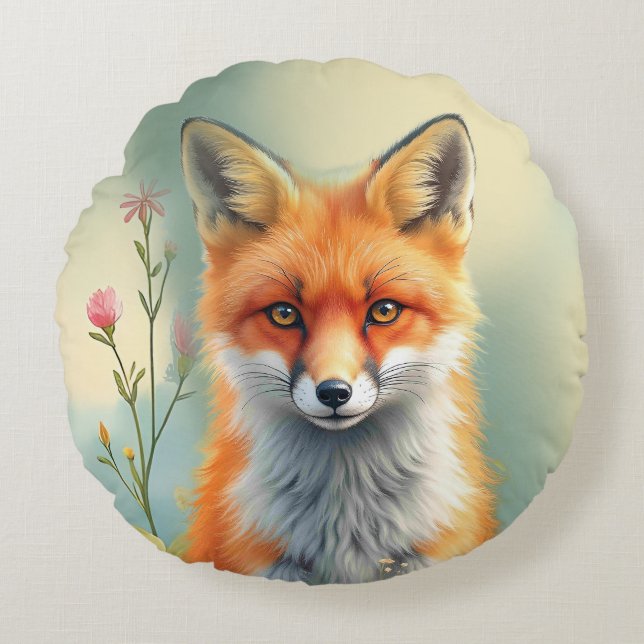 Striking Eyes of a Cunning Red Fox   Round Cushion (Front)
