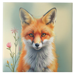 Striking Eyes of a Cunning Red Fox Tile