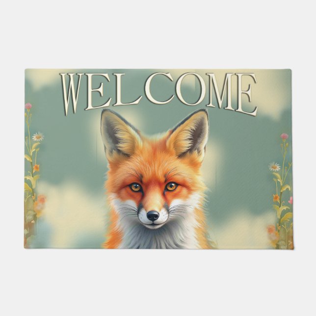 Striking Eyes of a Cunning Red Fox Welcome Doormat (Front)