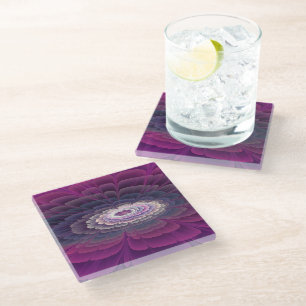Striking Flower Colourful Abstract Fractal Art Pin Glass Coaster