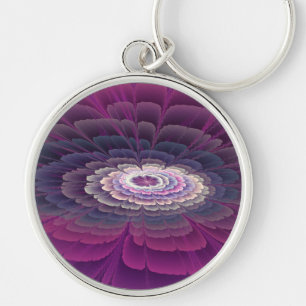 Striking Flower Colourful Abstract Fractal Art Pin Key Ring