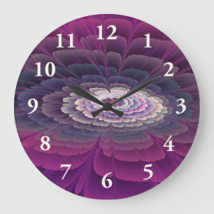Striking Flower Colourful Abstract Fractal Art Pin Large Clock