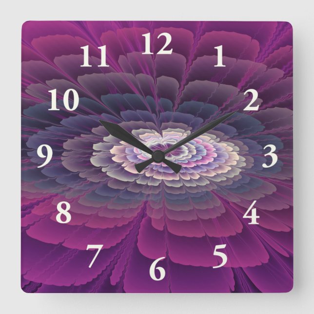 Striking Flower Colourful Abstract Fractal Art Pin Square Wall Clock (Front)