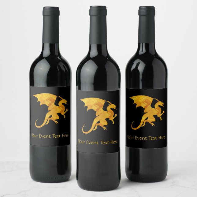 Striking Gold and Black  Flying Dragon Custom Wine Label (Bottles)