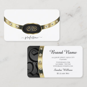 Striking Gold Black and White Monogram Diamonds Business Card