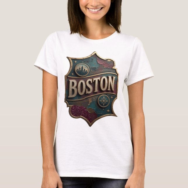 Striking Gold BOSTON Text Design T-Shirt (Front)