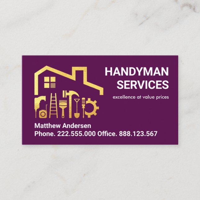 Striking Gold Handyman Tools Building Business Card (Front)