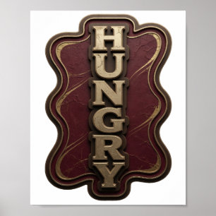 Striking Gold HUNGRY 3D Text Art Poster